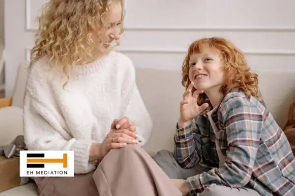 Happy mother and child after sorting child arrangements mediation Faversham